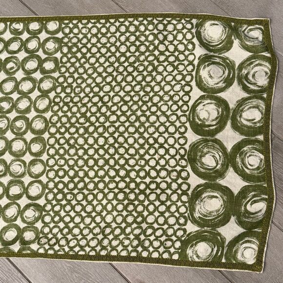 Vintage Handmade Canvas Green Mod Print Table Runner 23x41 - Picture 3 of 9